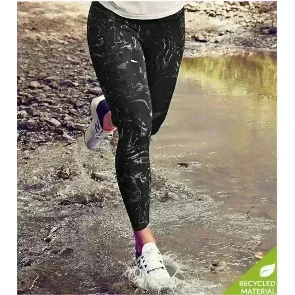 ATHLETA Chakra Stash Pocket Laser Cut 7/8 Tights Black‎ Plum Yoga Size Small